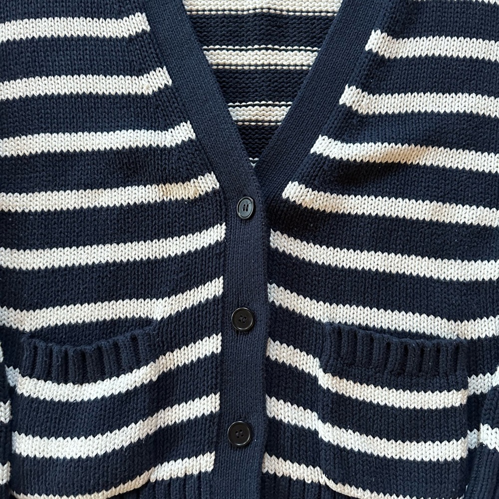 J. Crew Navy and Cream Cotton Cardigan NWOT - Picture 4 of 6